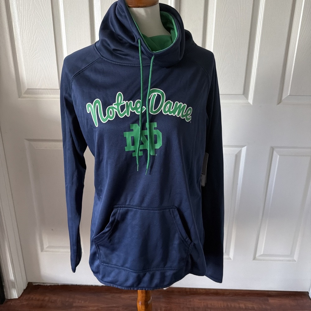 Colosseum Notre Dame Womens Large Cowl Neck Pullover NCAA Blue Performance NWT